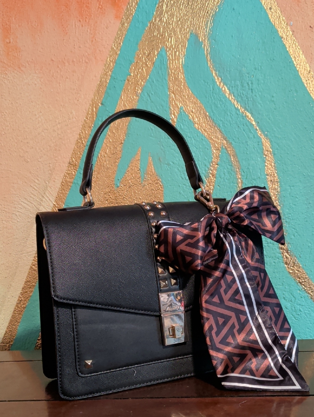 Black ALDO Bag with Decorative Scarf